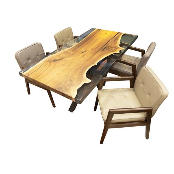 Teak & Home Epoxidharz Tisch mit Sesseln