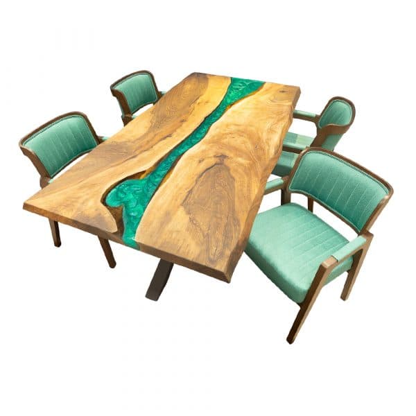 Teak & Home Epoxidharz Tisch mit Sesseln