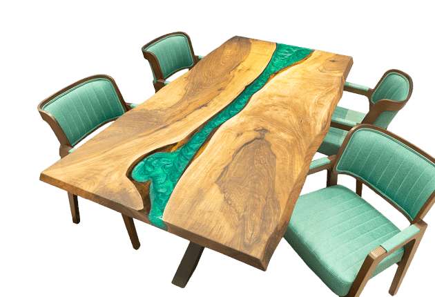 Epoxid Tisch Teak und Home mit Stuhl Algarve mintgrün